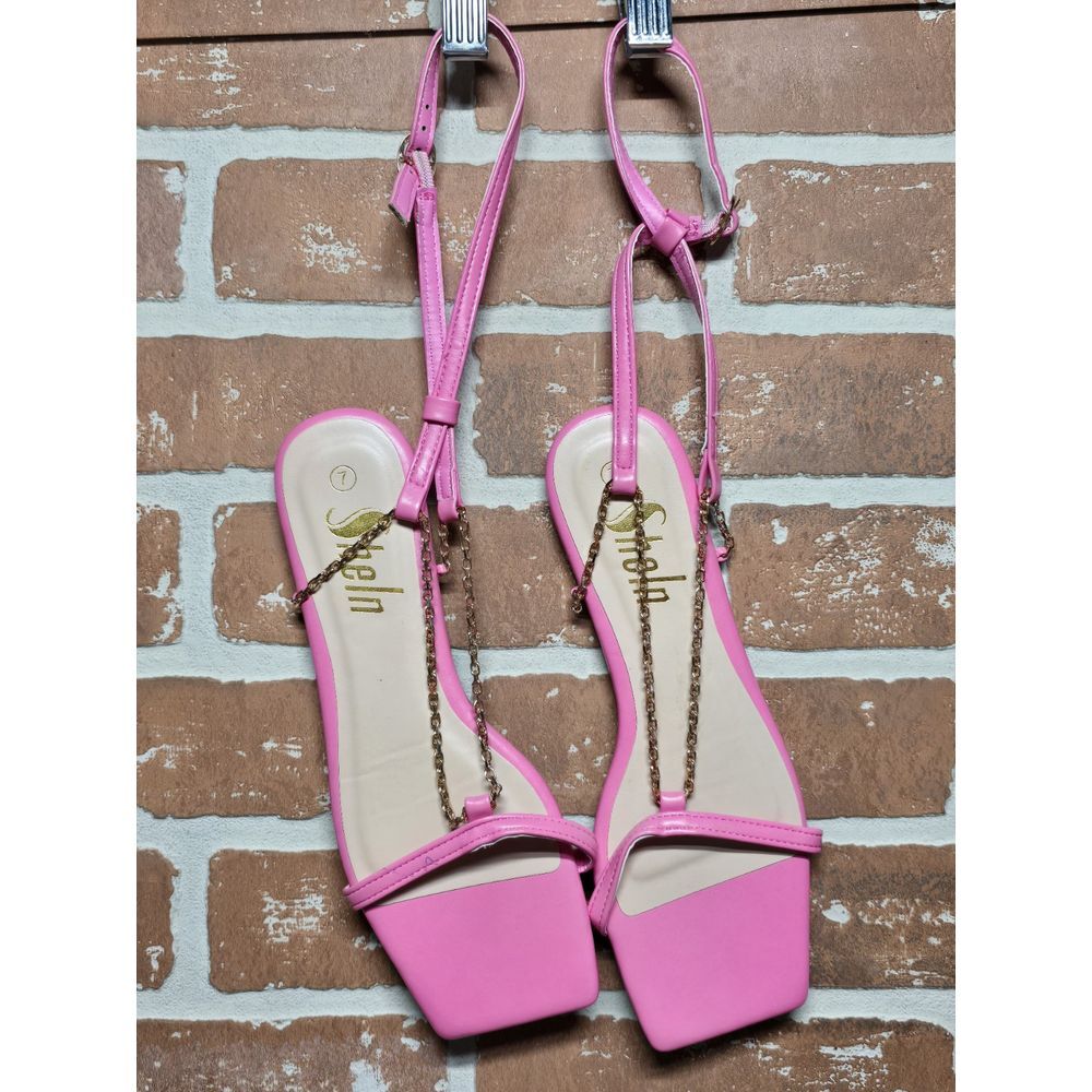 SHEIN Corner Girl Womens Strappy Square‎ Toe Slide Sandals Size 7 Pink
